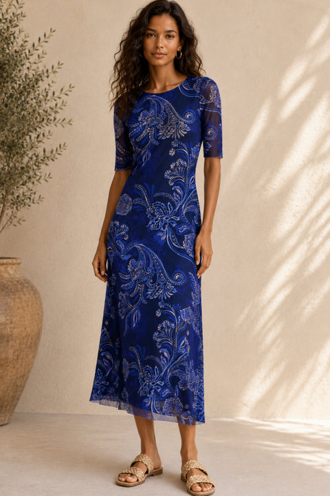 Astrid Mesh Midi Dress - Johnny Was - Barbara & Company Astrid Mesh Midi Dress - Johnny Was - Barbara & Company
