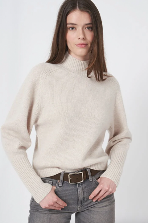 Wool Sweater with Ribbed Stand Collar