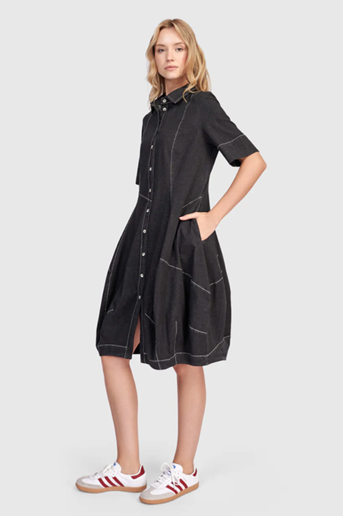 Barb Denim Shirt Dress in Black