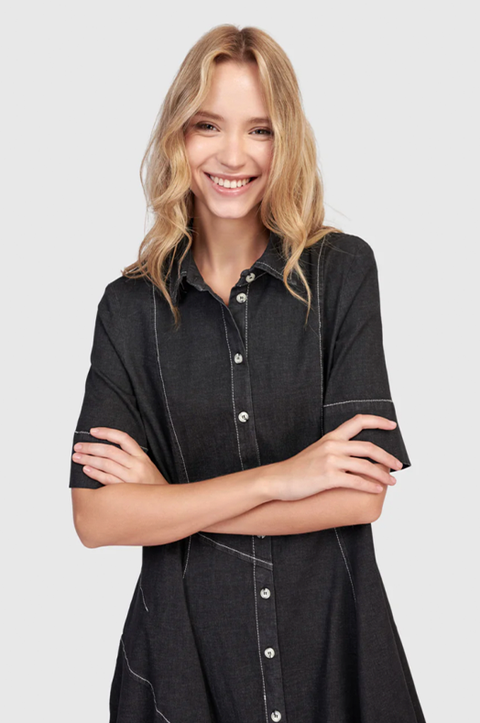 Barb Denim Shirt Dress in Black