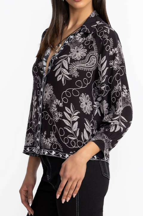 Black with White Embroidery Shirt