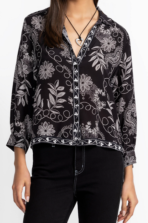 Black with White Embroidery Shirt