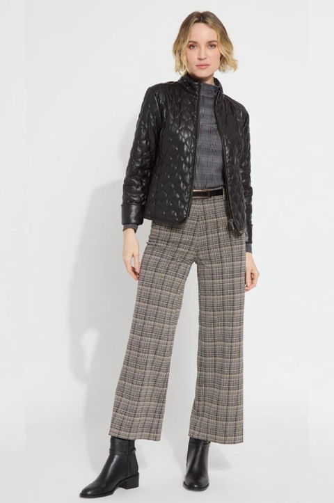 Jacquard Wide Leg Plaid Pant