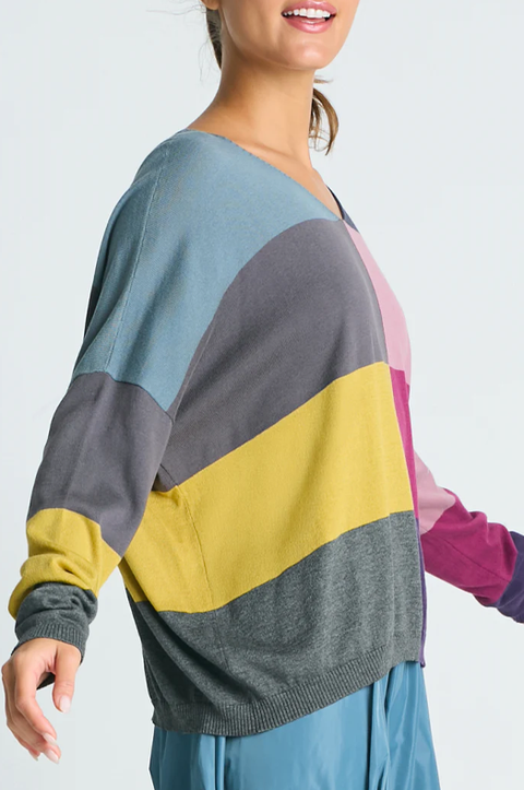 Pima Cotton Patchwork V-Neck Sweater