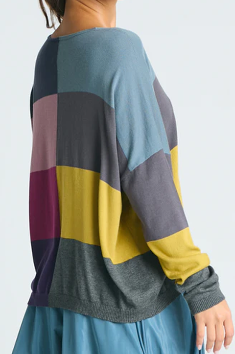 Pima Cotton Patchwork V-Neck Sweater