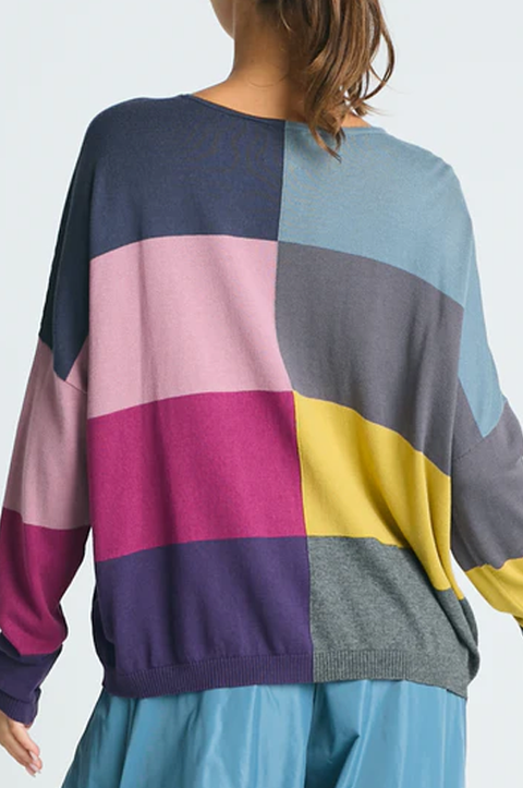 Pima Cotton Patchwork V-Neck Sweater