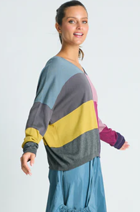 Pima Cotton Patchwork V-Neck Sweater