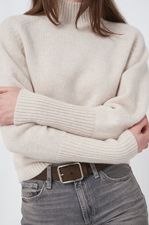 Wool Sweater with Ribbed Stand Collar