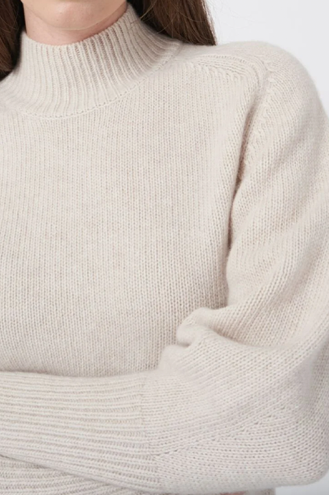 Wool Sweater with Ribbed Stand Collar