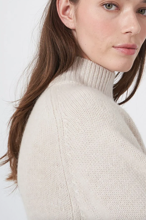 Wool Sweater with Ribbed Stand Collar