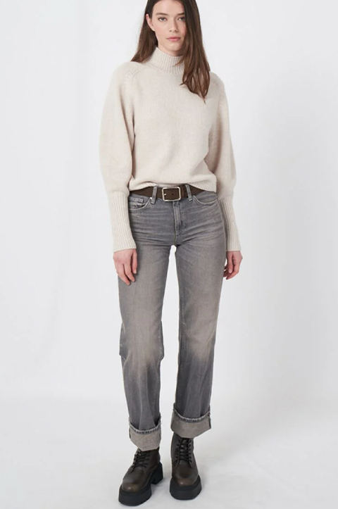 Wool Sweater with Ribbed Stand Collar