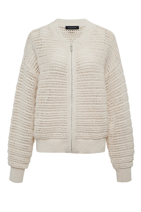 Open Knit Bomber Jacket