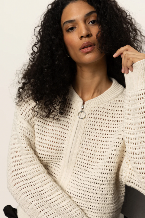 Open Knit Bomber Jacket