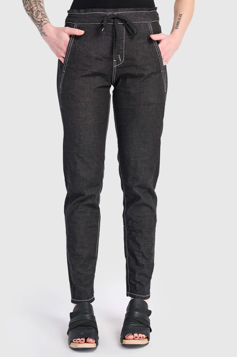 Washed Iconic Stretch Drawstring Jeans in Jet