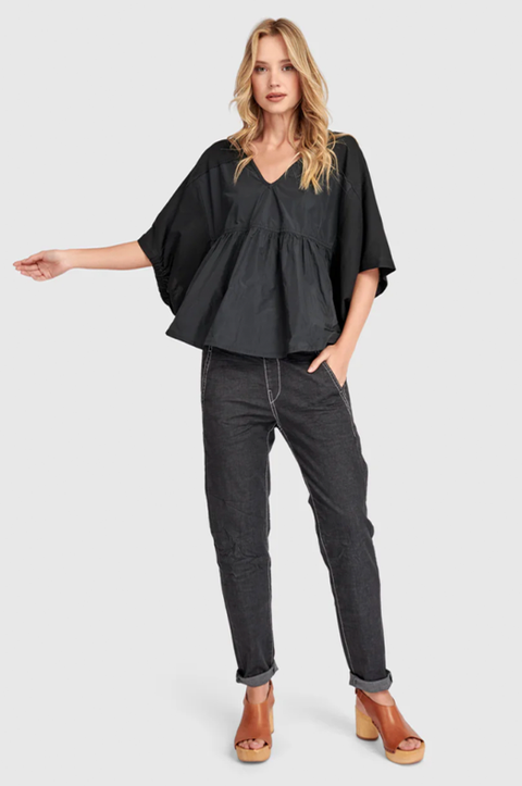 Washed Iconic Stretch Drawstring Jeans in Jet