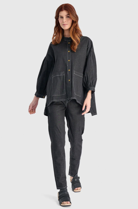 Washed Iconic Stretch Drawstring Jeans in Jet