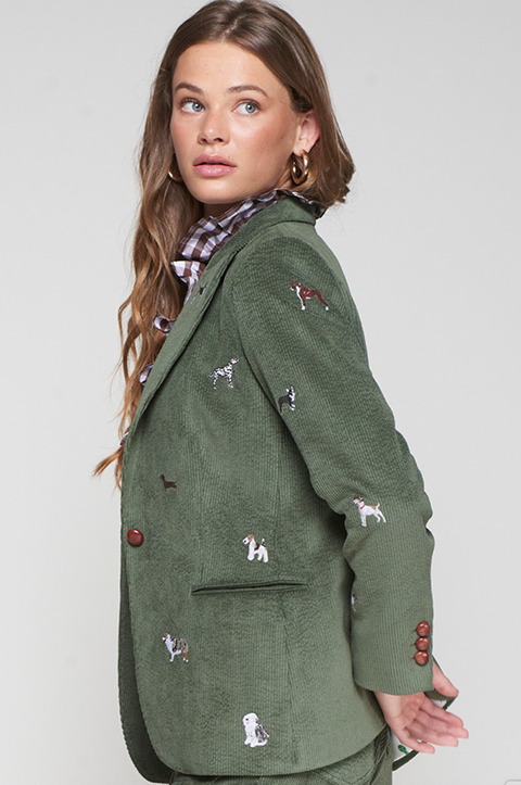 Heather Corduroy Embroidered Dog Jacket