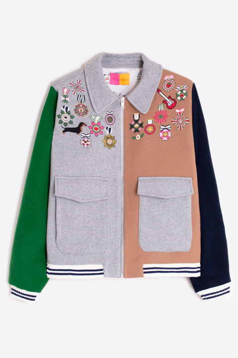 Bomber Wool Jacket with Embroidery