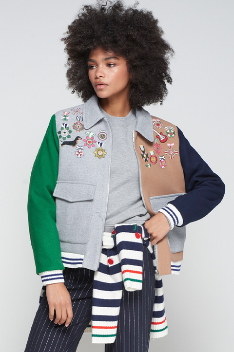 Bomber Wool Jacket with Embroidery