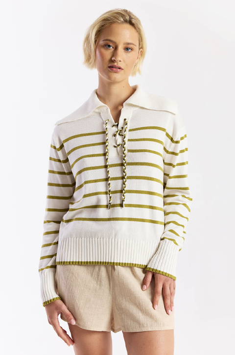 Stripe Lace Up Knit Sweater