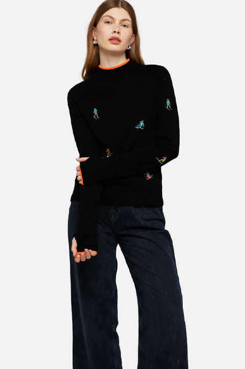 Ski Embroidery Mock Neck Sweater