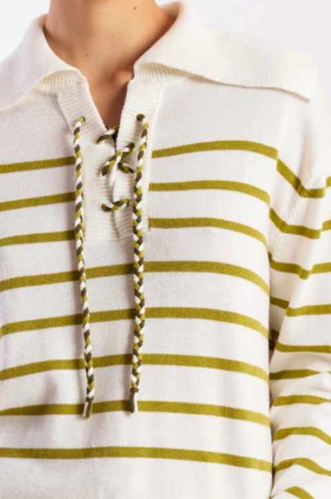 Stripe Lace Up Knit Sweater