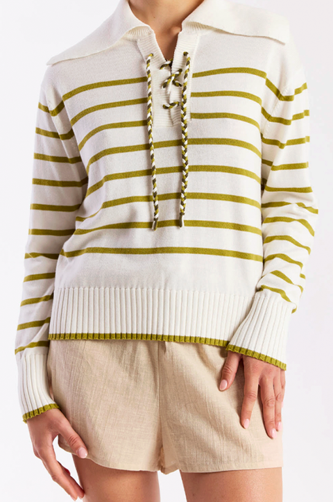 Stripe Lace Up Knit Sweater