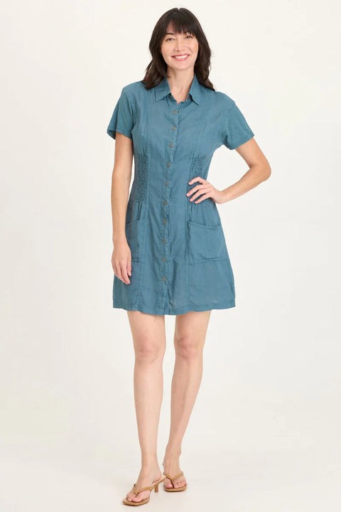 Mikel Linen Snap-Up Collared Dress