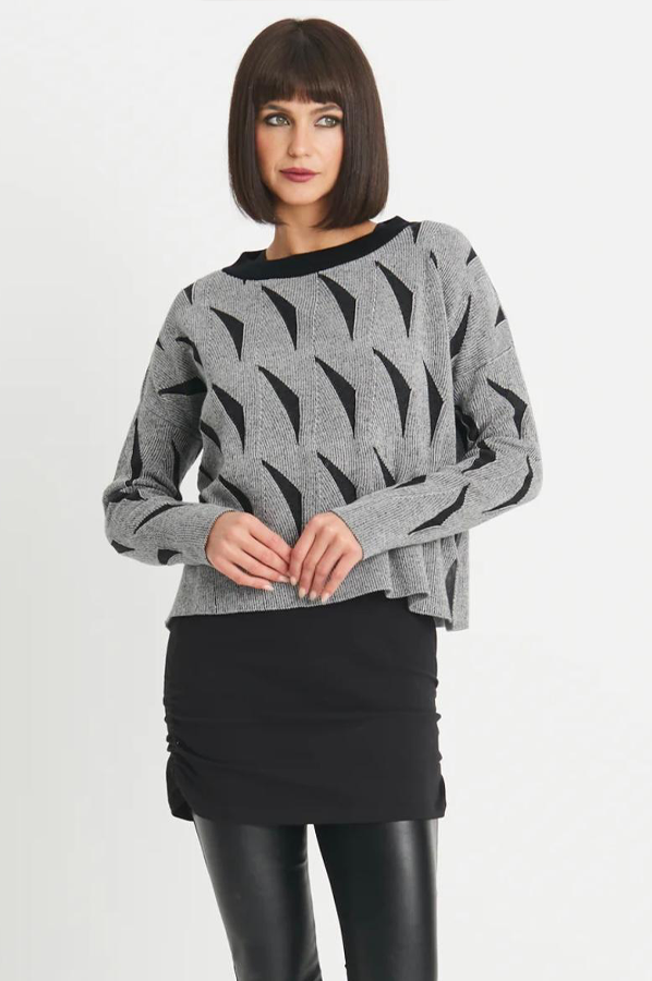 Planet Pima Cotton Black and White Boomerang pattern sweater