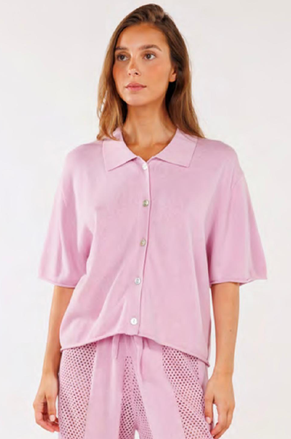 Lilac collared button up top